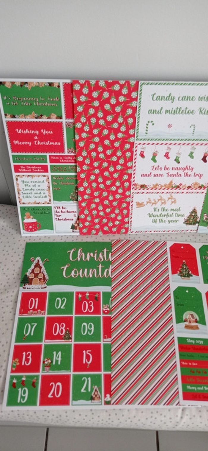 Lot de feuilles scrapbooking Noël vert blanc rouge - photo numéro 2