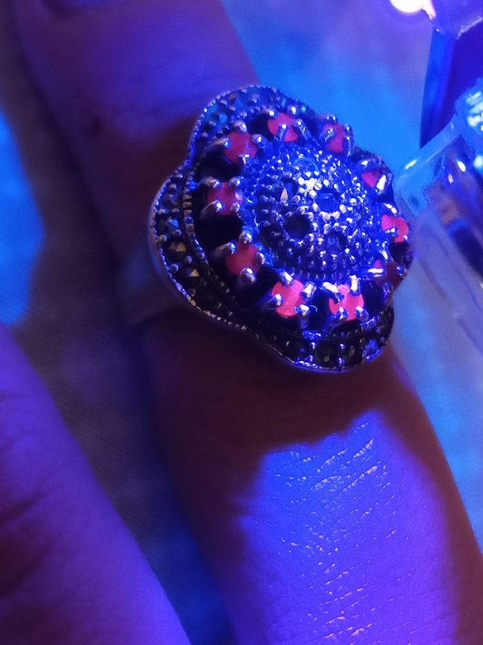 Antico anello da cocktail vintage donna rubini e marcasiti in massiccio argento 925 - photo numéro 10
