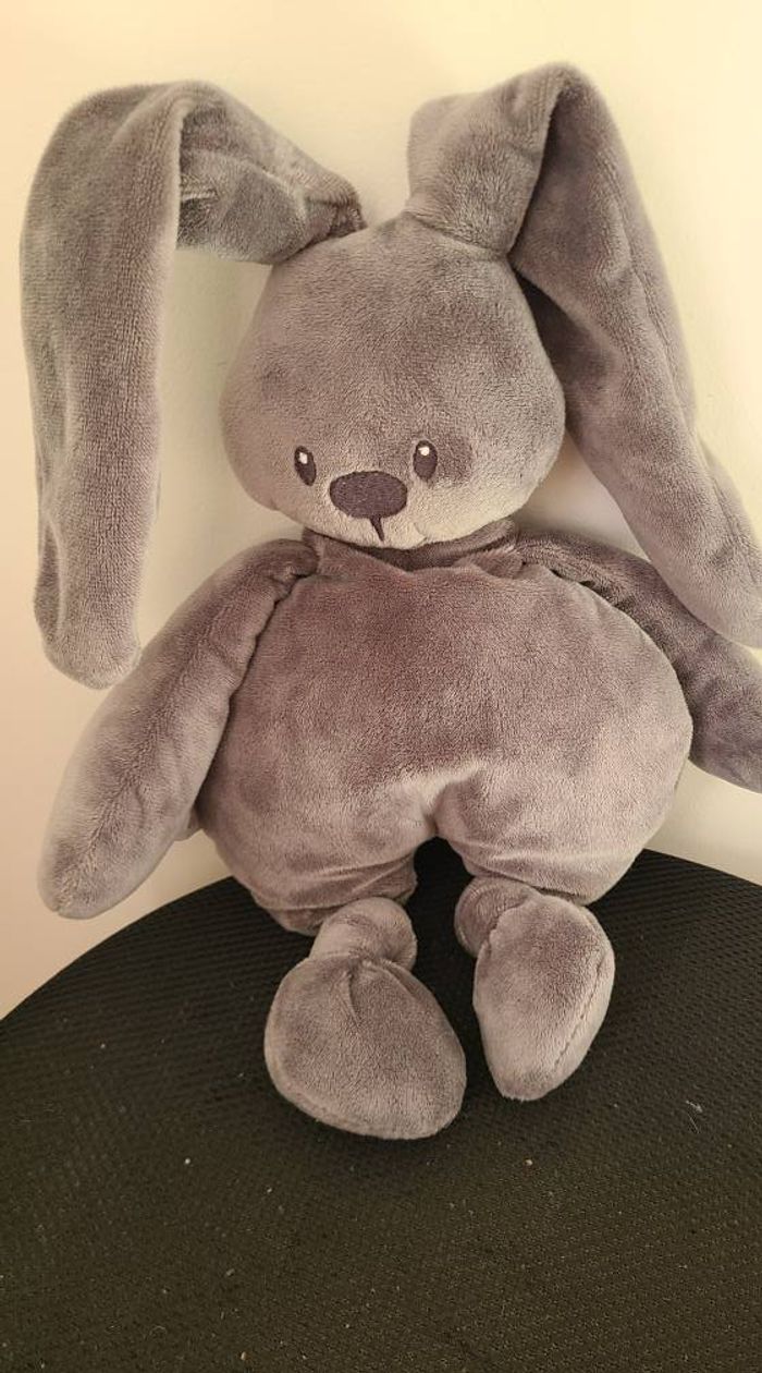 Doudou semi plat lapin NATTOU Lapidou gris foncé noeuds 35 cm - photo numéro 3