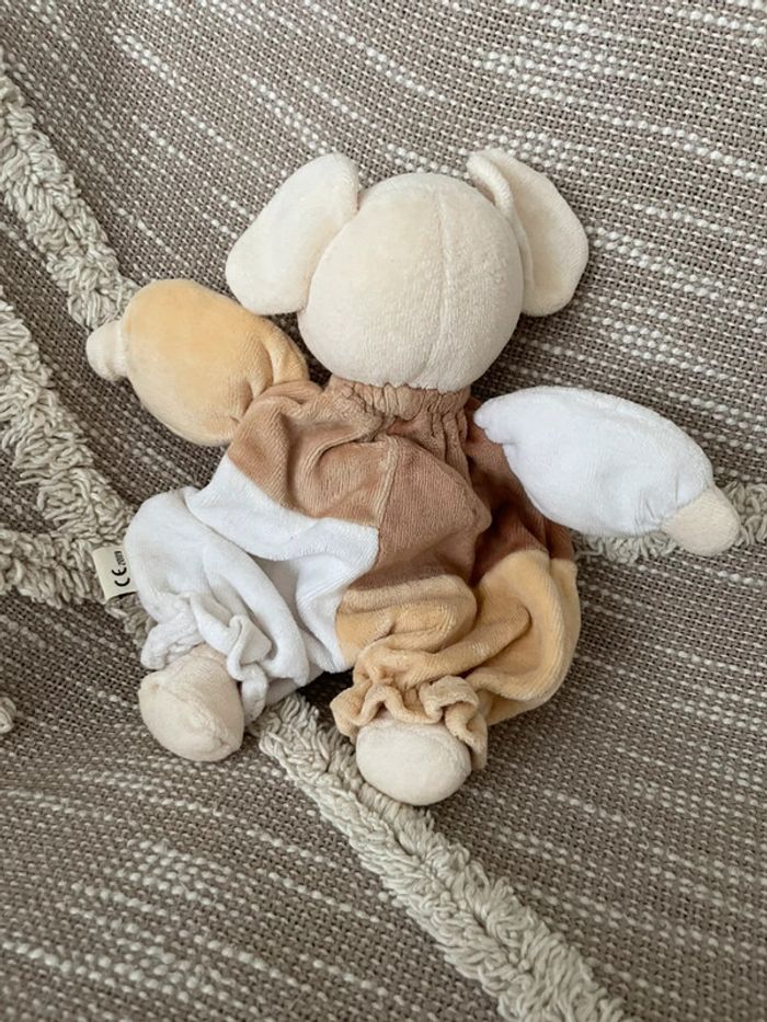 Peluche doudou plat 23cm bestever arlequin souris blanc et beige marron très bon état - photo numéro 4