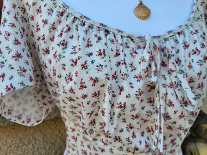 Crop top fleuri côtelé blanc multicolore shein taille 52 - photo numéro 4