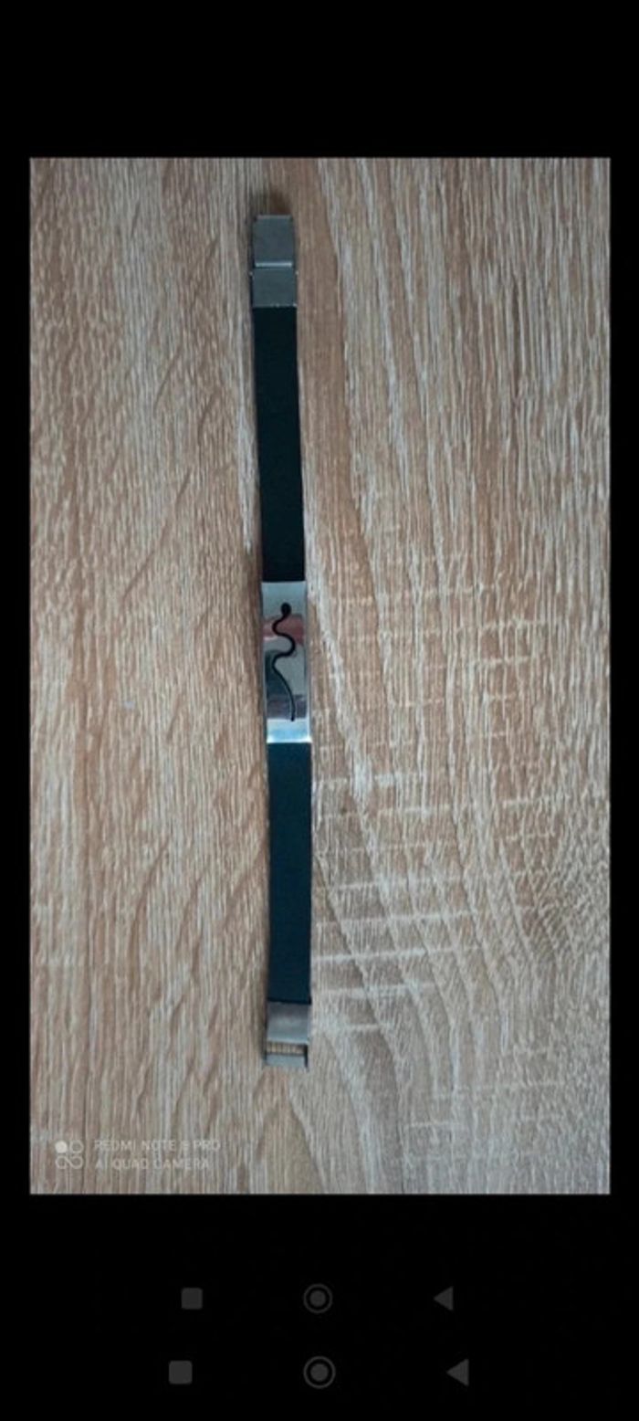 Bracelet noir plaque argenté acier motif serpent mixte - photo numéro 4