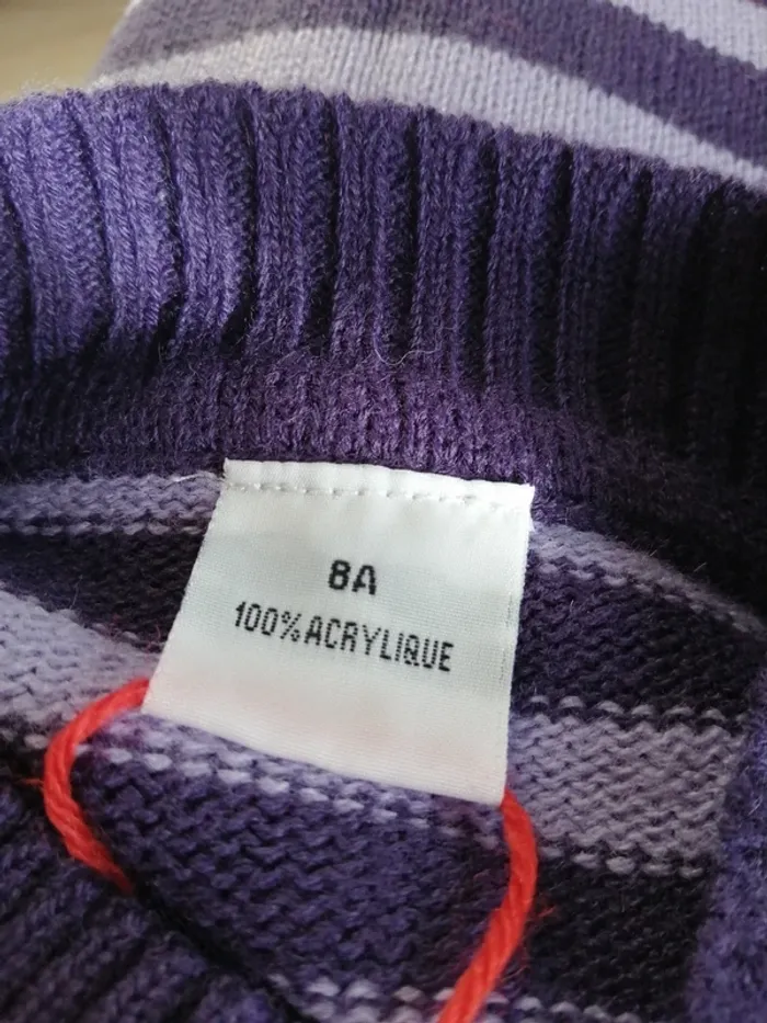 Pull tunique violet à rayures col montant / sans manches / (8ans) - photo numéro 6