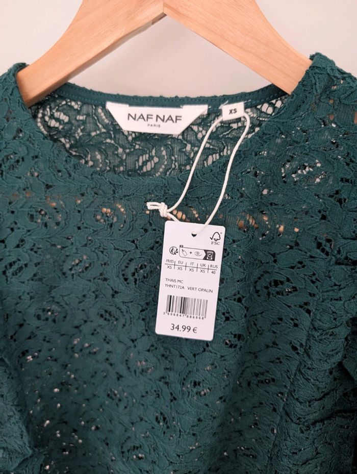 Top dentelle vert sapin neuf Naf Naf - photo numéro 3