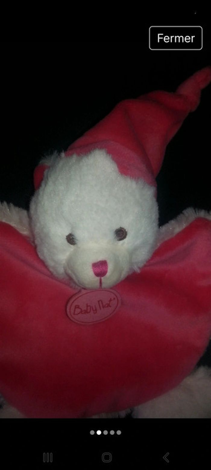 Doudou plat ours fuschia et
blanc *Câlins* BN070 - photo numéro 2