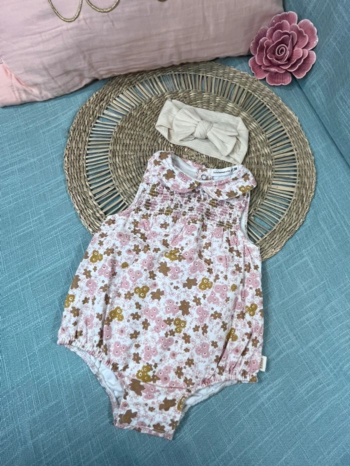 Barboteuse et bandeau taille 3 mois
