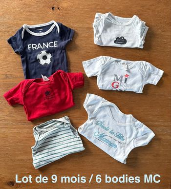 Lot de 6 bodies en 9 mois - manches courtes