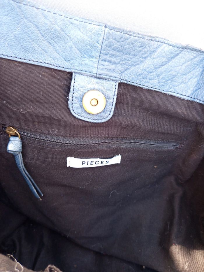 Sac cabas cuir bleu Pièces - photo numéro 7