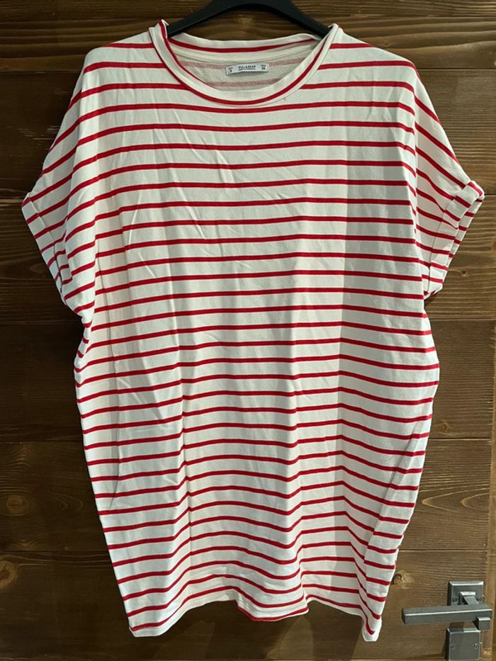 Robe sweat marinière blanche et rouge