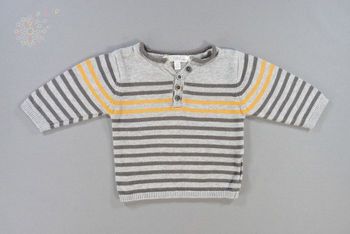 Pull tricot gris clair orange rayures kitchoun 3 mois 60 cm garçon