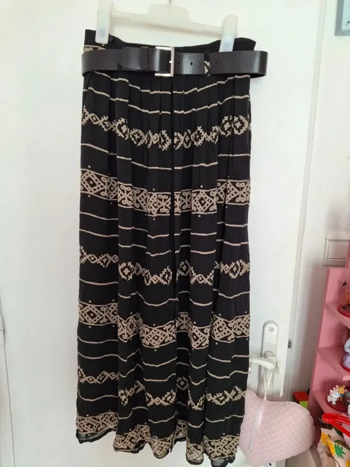 Jupe longue noire beige avec ceinture marc aurel taille 36 S - photo numéro 5