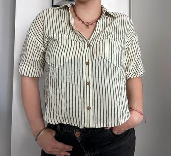 Chemise en lin Zara – Taille S Rayures vertes & blanches | Manches 3/4 | Excellent état