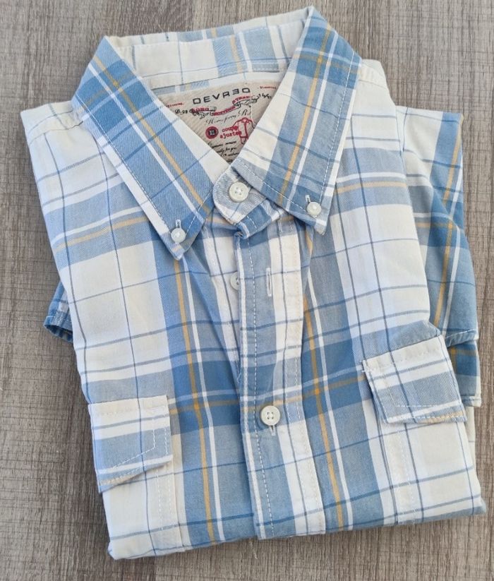 Chemise à carreaux à manches longues pour homme marque Devred couleur bleu et blanc taille XL - photo numéro 3