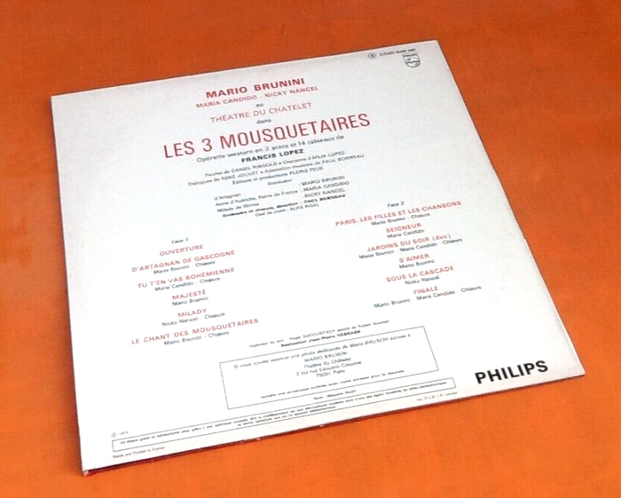 Vinyle 33 tours  Les trois mousquetaires Francis Lopez   (1974)  Philips  6325 095 - photo numéro 4