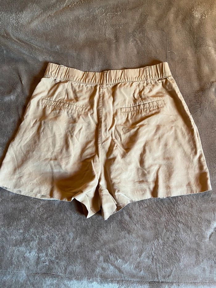Short toile coton beige taille haute léger - photo numéro 5
