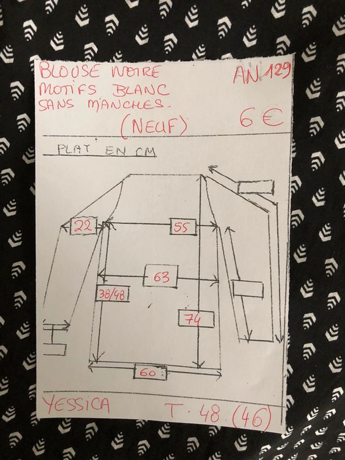 AN129- Blouse noire motifs blancs T 48 (46) NEUVE - photo numéro 13