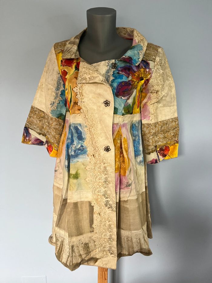 Manteau long motifs colorés Louise Della - Taille 3 (env. 40/42)