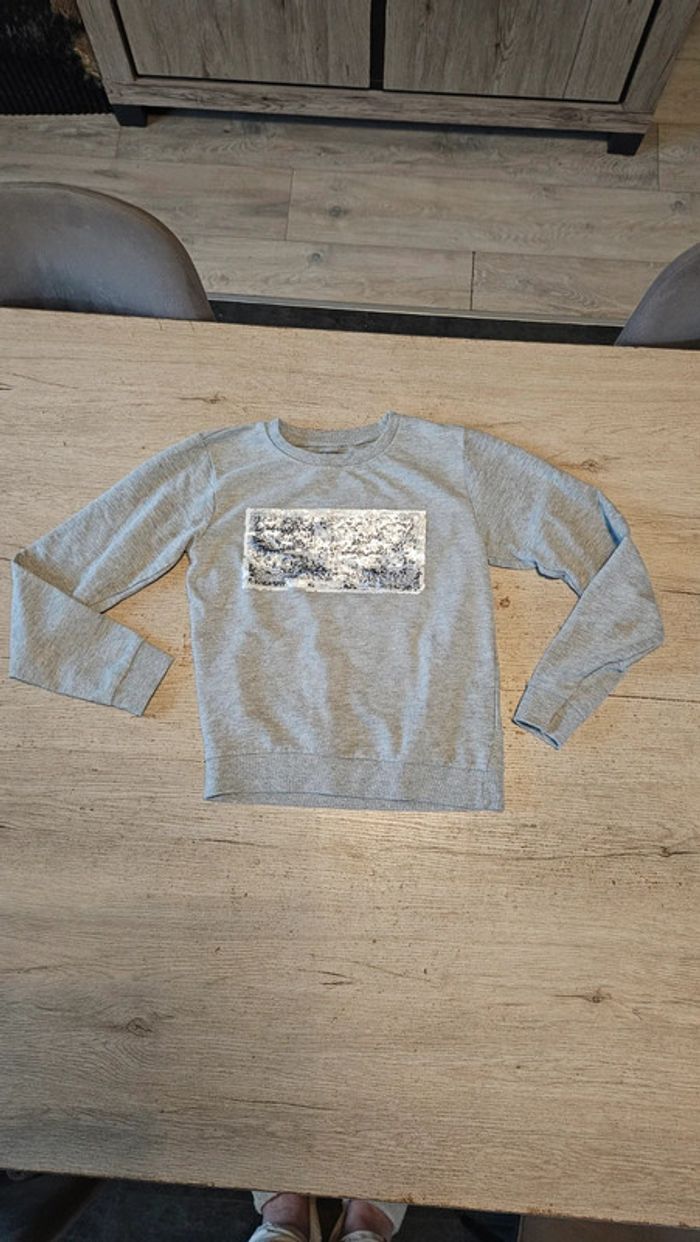 Pull gris clair à manches longues avec sequins, TQF Collection, 12 ans nickel - photo numéro 2
