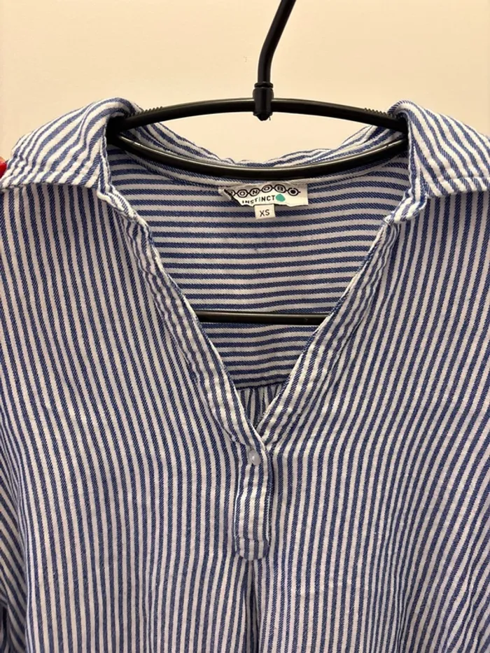 Blouse manche longue blanche et bleu à rayures - photo numéro 3