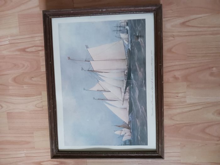 tableau gravure Dauntless et Cambria au départ de la course transatlantique 1870 47 x 36 cm