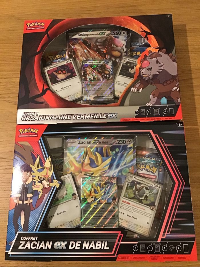 Lot coffrets cartes Pokémon ursaking ex zacian ex origine perdue étincelles déferlantes boosters