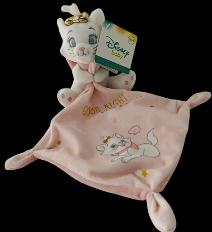 ❤️ B4309 Doudou plat Mouchoir Marie Les Aristochats blanc Rose Good Night Disney