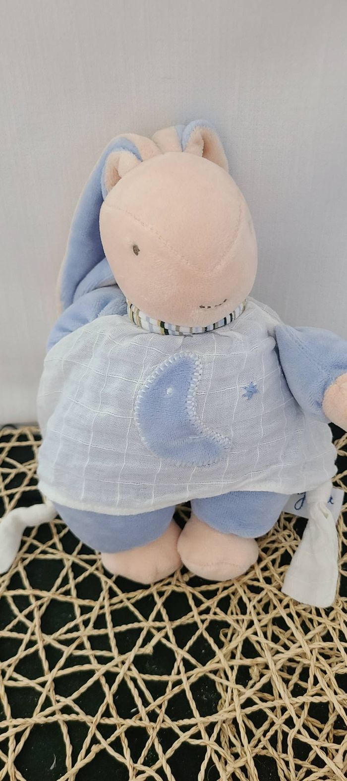 lapin doudou ajena nounours peluche rose blanc bleu ciel lune - photo numéro 3