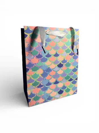 Sac cadeau motif écaille multicolore 18 x 23 x 10 cm Neuf