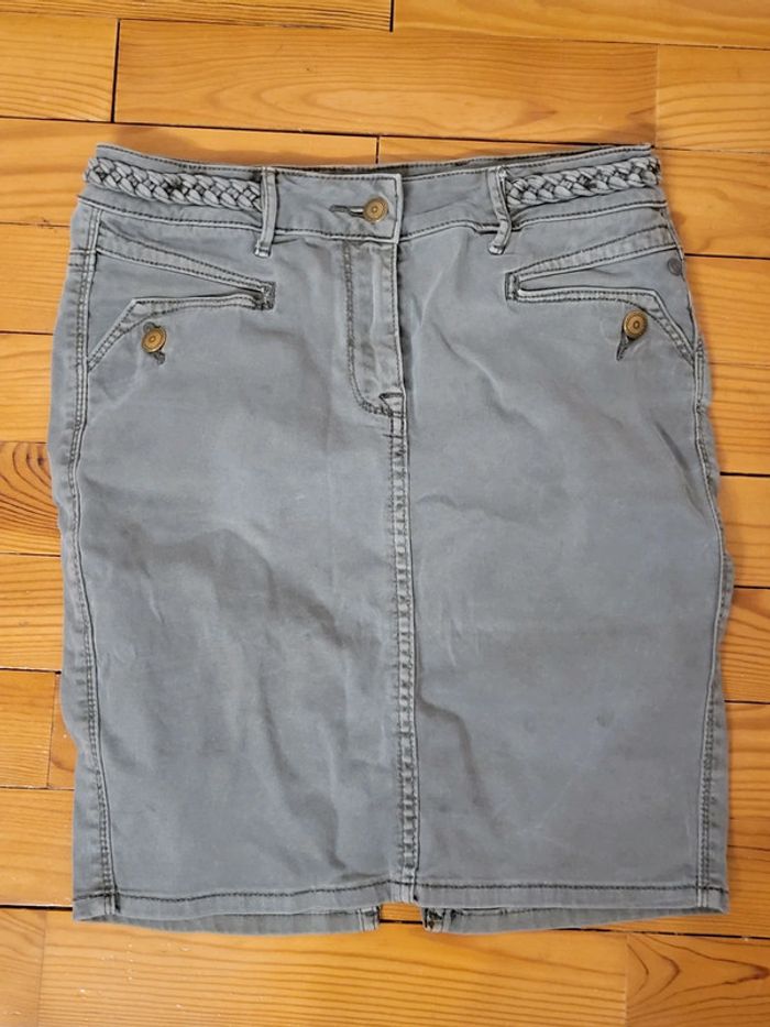 Jupe en jeans grise taille 36 en 98% Coton marque Bonobo Jeans tressée - photo numéro 5