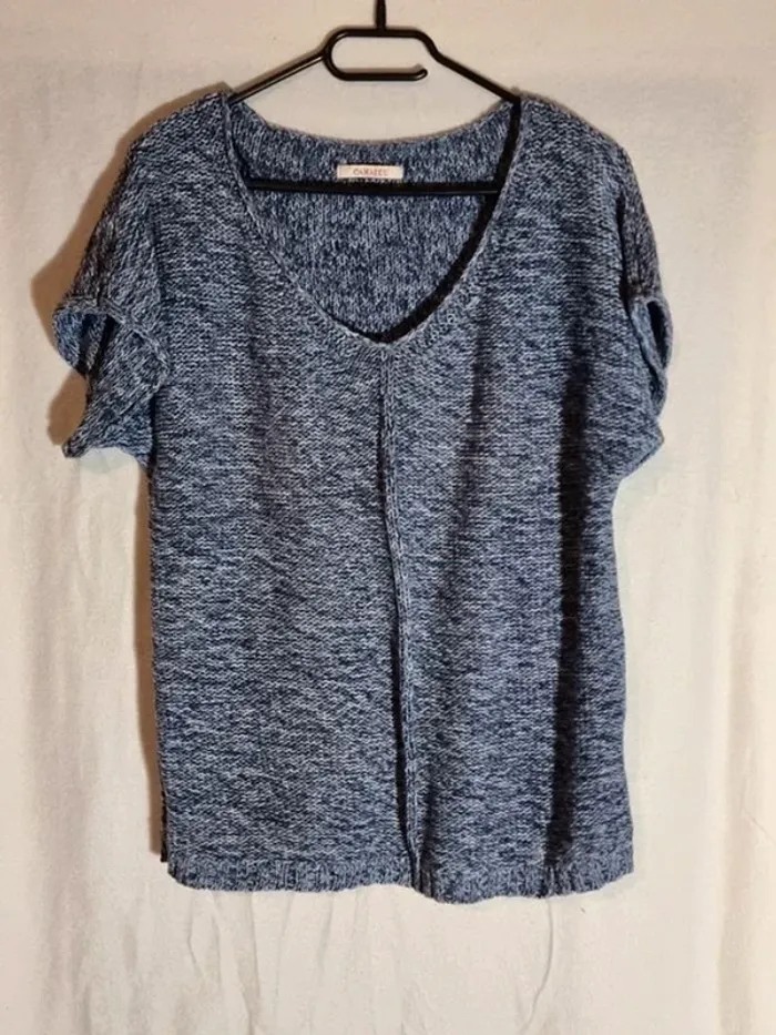 Pull manches courtes col V Camaïeu