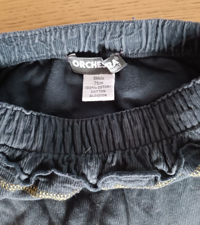 Pantalon type sarouel doublé épais Orchestra gris noir velours côtelé 9 mois 71 cm fille - photo numéro 3