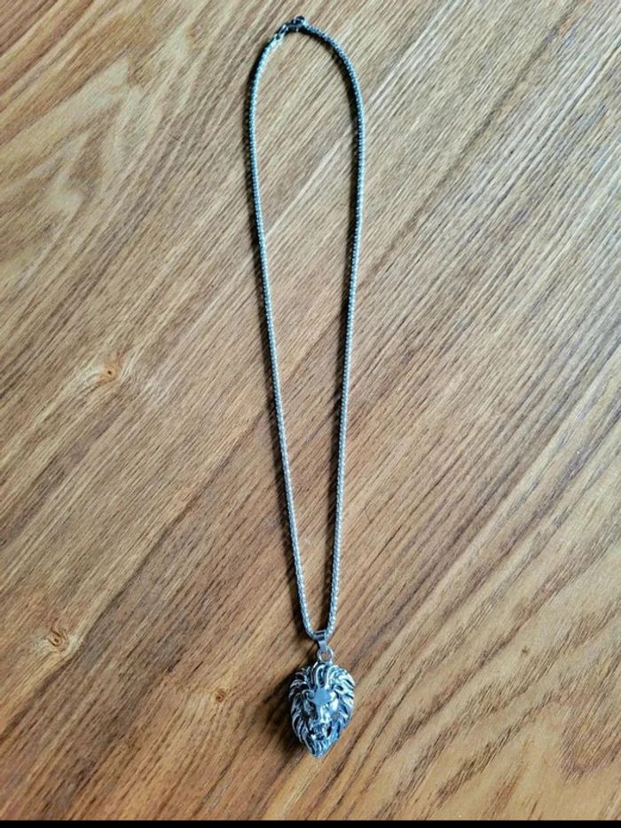 Collier tête de lion argenté – bijou symbole de force et courage – pendentif homme style guerrier - photo numéro 9