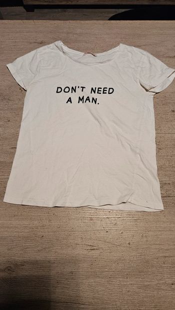 T shirt à manches courtes, blanc, col rond, Camaïeu, taille M