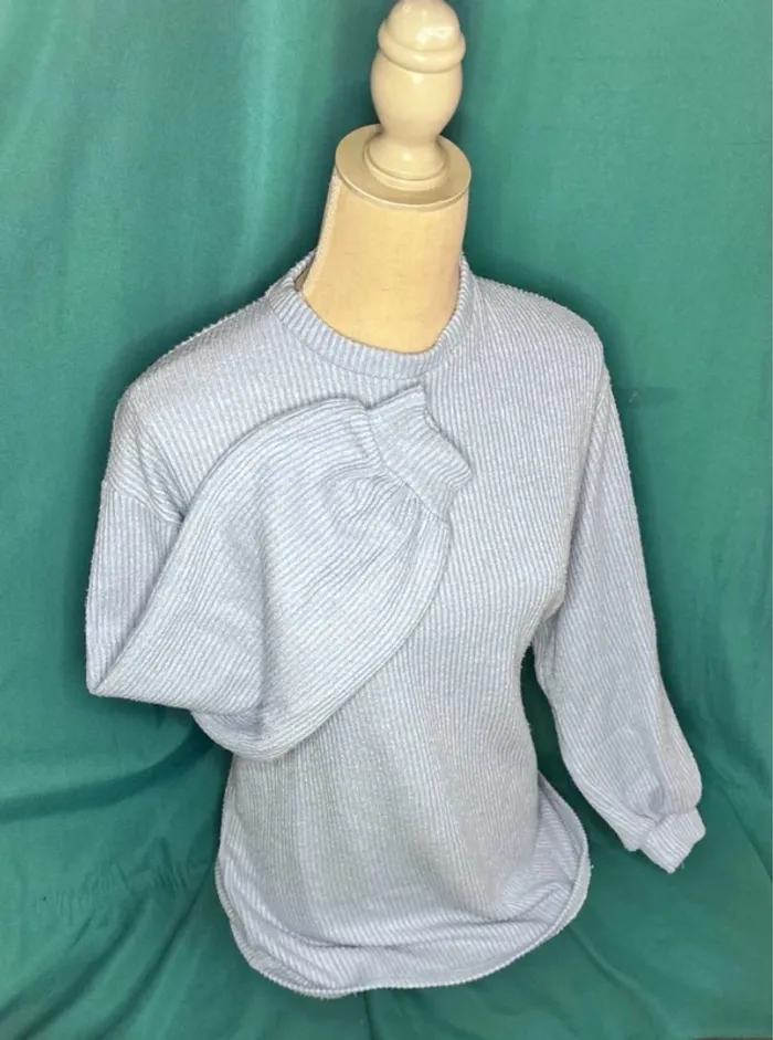 💕 pull pilou pilou bleu clair côtelé taille 34 XS #bershka - photo numéro 2