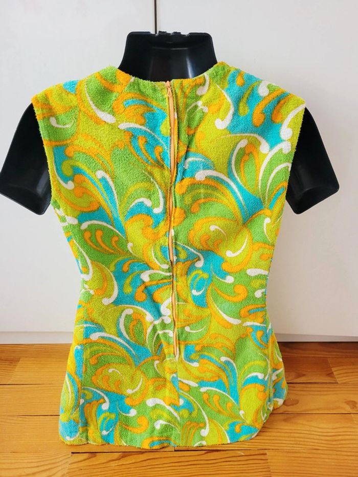 Vintage Tunique, mini Robe de plage, Authentique Années 60's multicolore - photo numéro 5