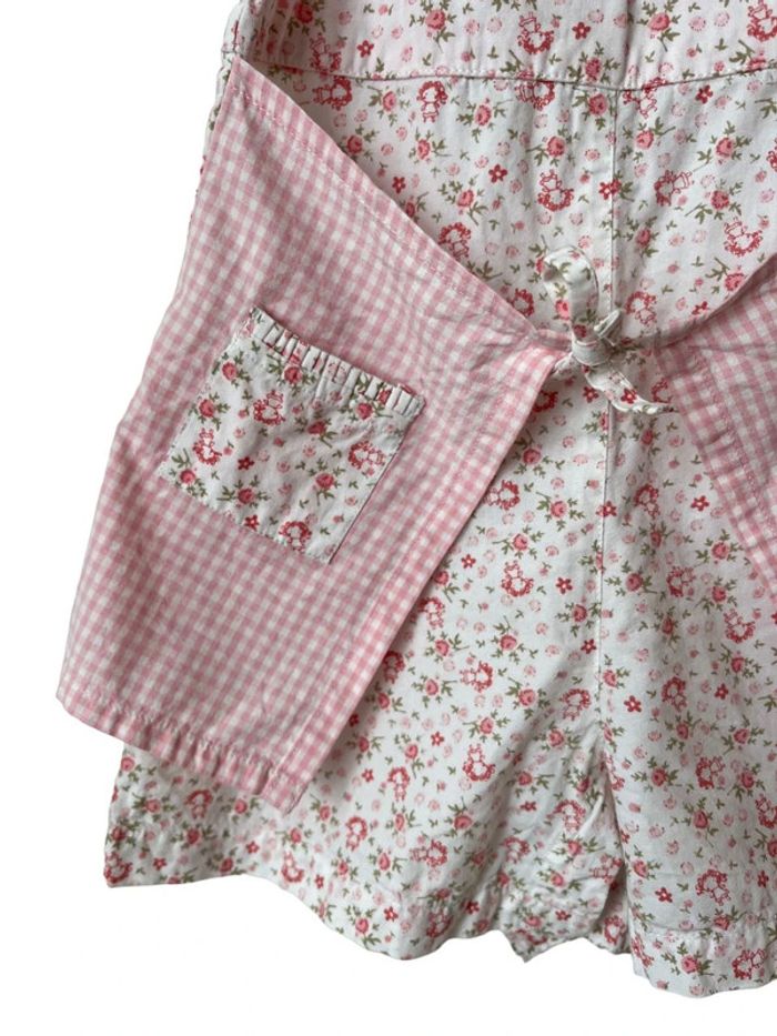 Combishort à bretelles motifs fleurs et carreaux roses - Kiabi 6 mois (67cm) - photo numéro 2