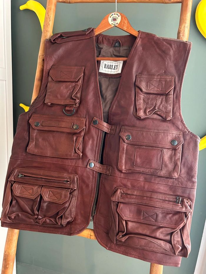 Gilet sans manche multipoches vintage Cuir XL - photo numéro 2