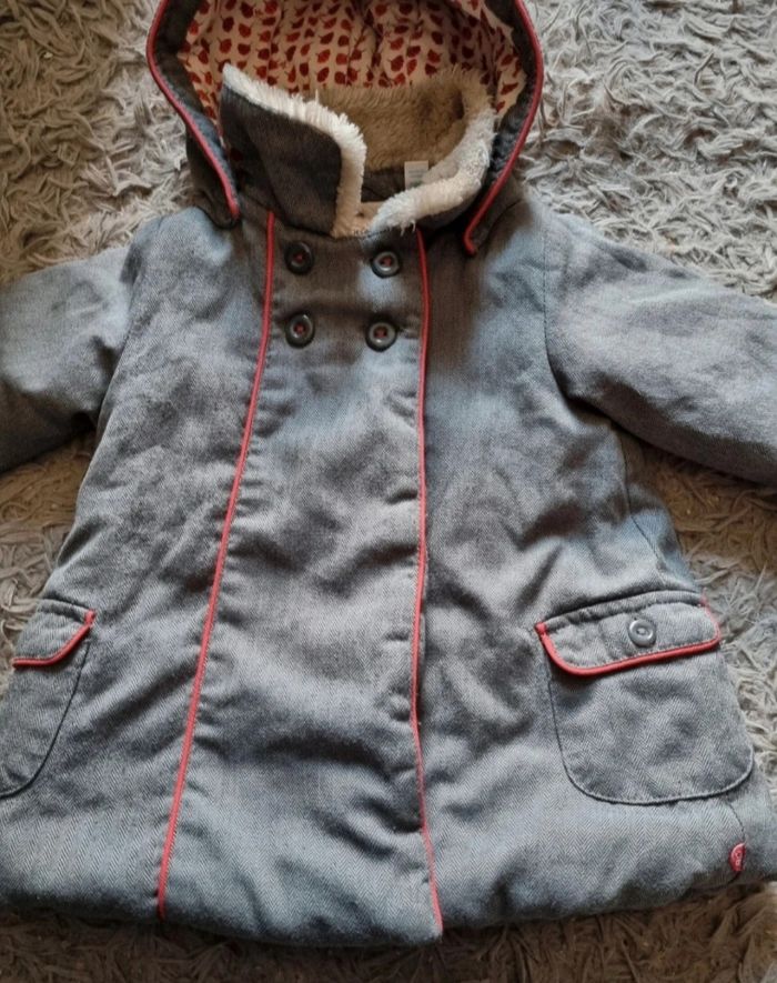 Manteau gris à capuche intérieur doux et chaud 18mois - photo numéro 2