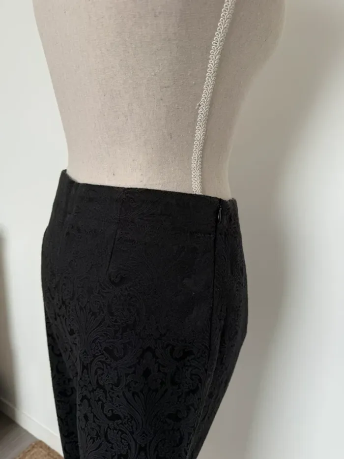 Pantalon legging noir 40 droit long jacquard tailleur costume pantaloni pantalones tailleur Calças - photo numéro 2