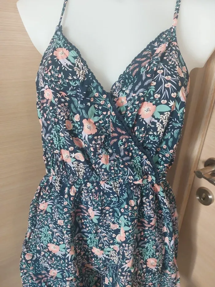 Robe marine imprimé  fleurs rose