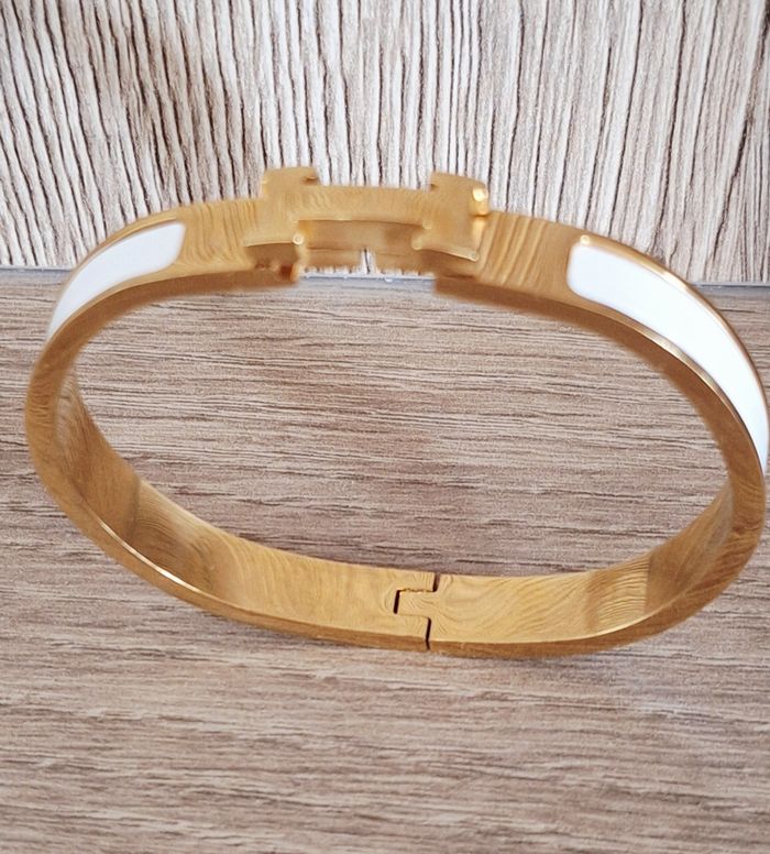 Bracelet jonc acier inoxydable doré et blanc - taille 18 cm - photo numéro 6