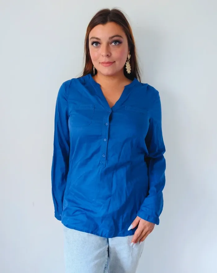 Blouse légère en coton bleu électrique moderne minimaliste 123 taille 40 - photo numéro 4