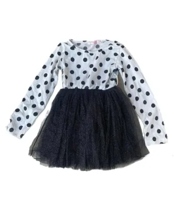 Robe blanche à pois noirs et tulle noir de marque coréenne 5 ans