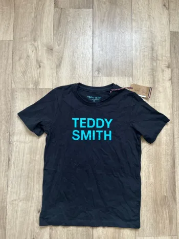 T-shirt Teddy Smith noir logo bleu 10ans