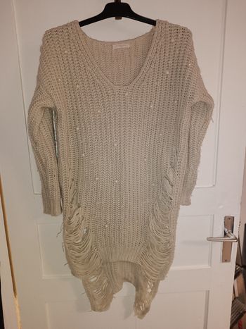 Pull femme crème perles