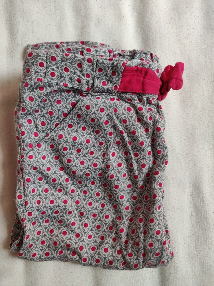 Pantalon sarouel fluide Obaïbi gris et fushia taille 18m/80cm
