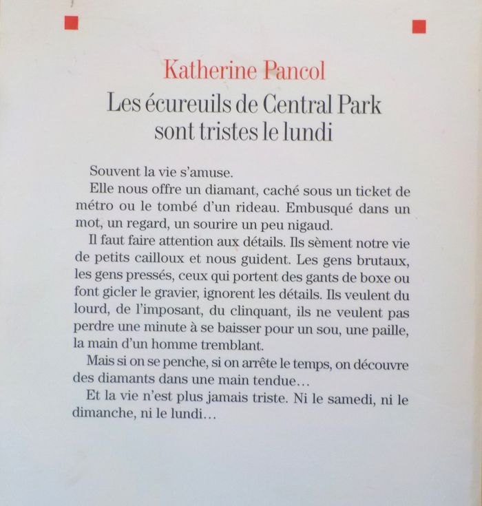 LES ECUREUILS DE CENTRAL PARK SONT TRISTES LE LUNDI de Katherine PANCOL Ed. Albin Michel - photo numéro 2