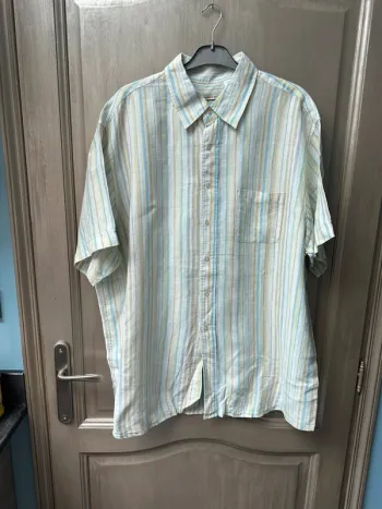 Chemise à rayures légère été blanc, bleu jaune