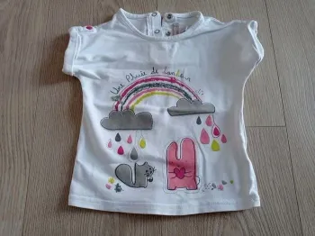Tee shirt blanc arc-en-ciel pailleté Orchestra 18 mois