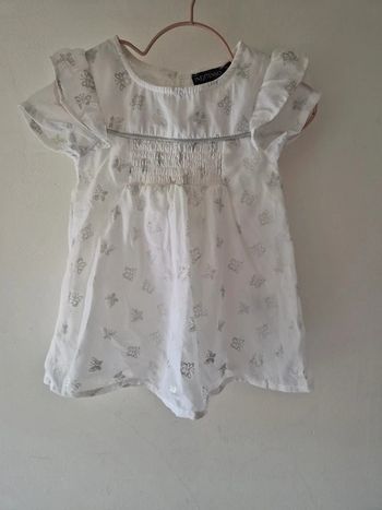 Robe été blanche avec motif papillons argentés bébé fille 12 mois - 74 cm